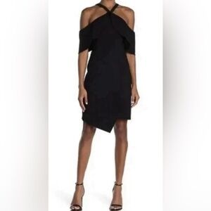 ADELYN RAE New Elegant Black Off-Shoulder Dress Size: M Asymmetrical Hem NWT